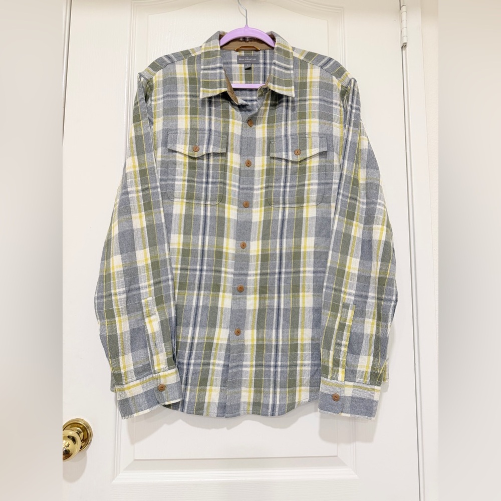 LL Bean Men's Signature Heritage Textured Flannel Shirt Size L Slim Fit Grey